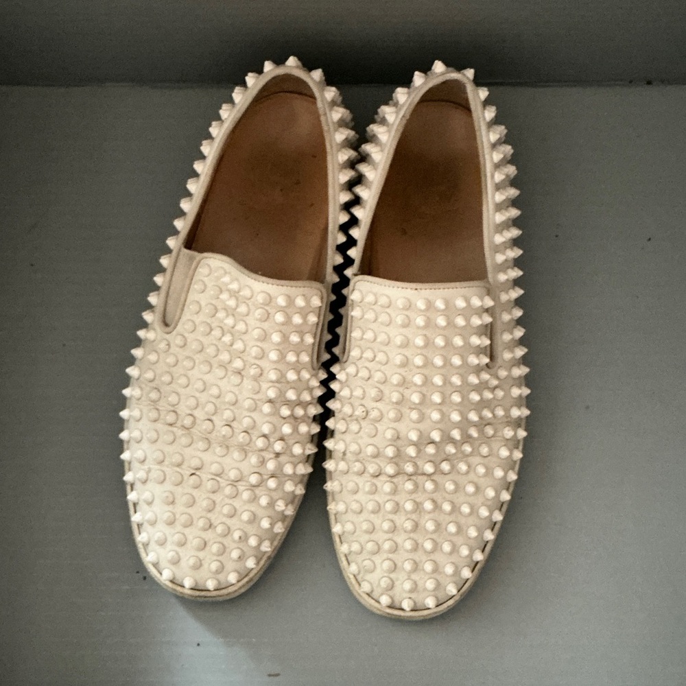 Christian Louboutin Off-White Studded Slip-On Loafers